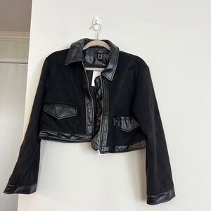 Cropped faux suede and leather jacket